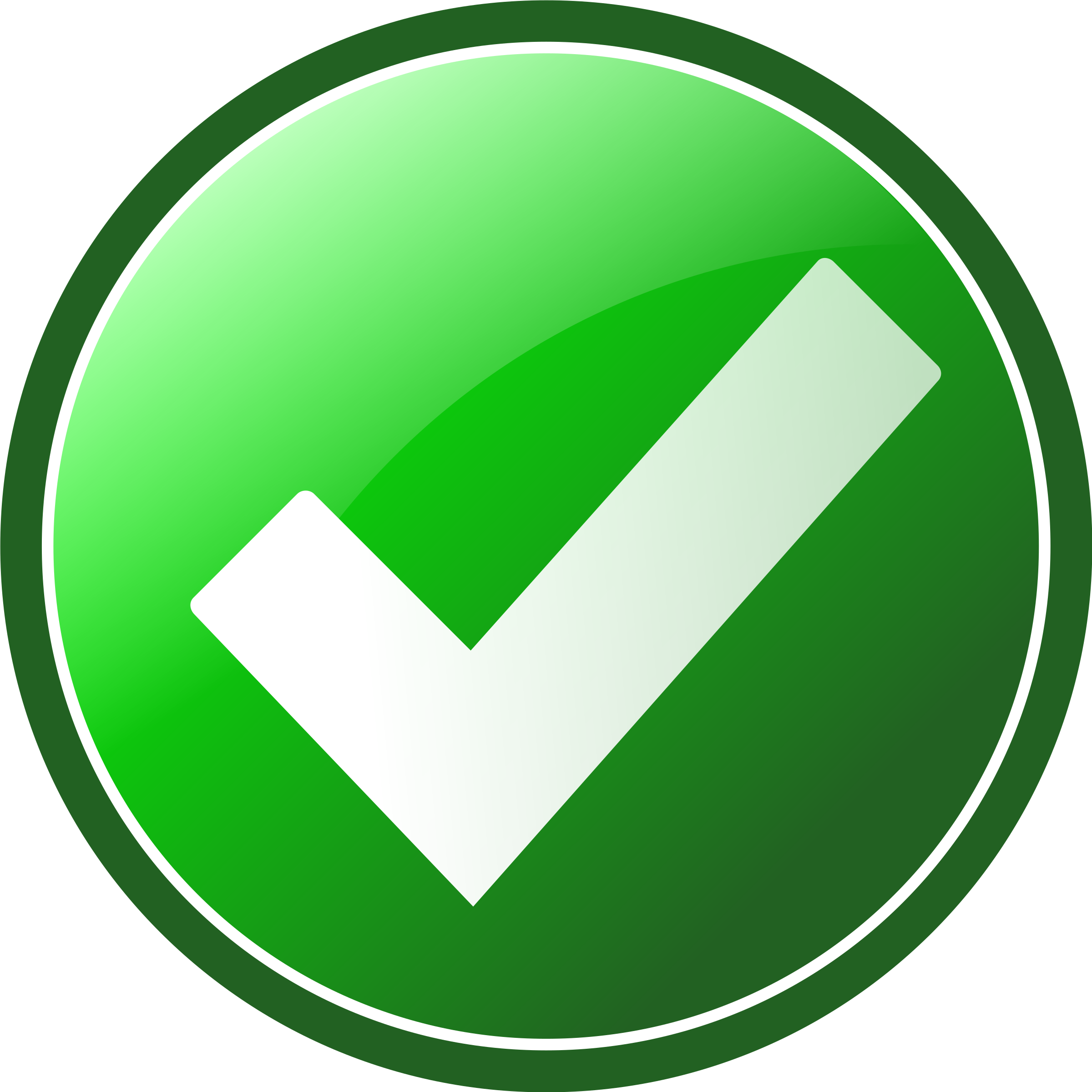 White tick on green circled background