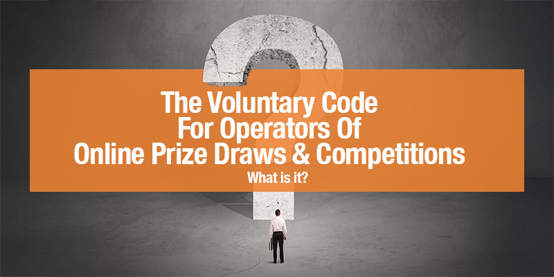 Voluntary Code of Practice for prize draw and competition (PDC) operators banner with large question mark